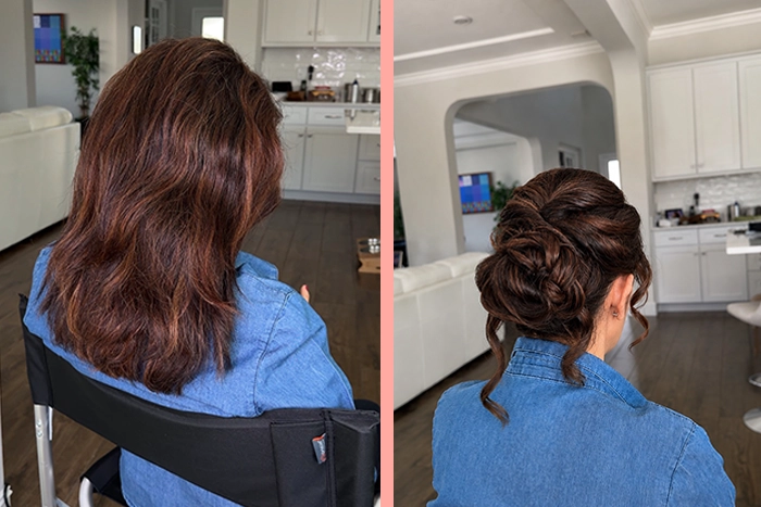 Before and after bridal hair styling transformation in Tampa